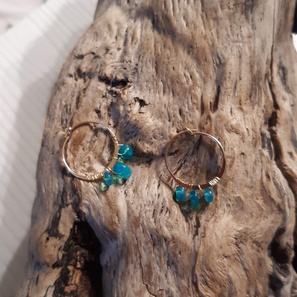 Yellow Gold Hoop Earrings With Paraiba Blue Opals